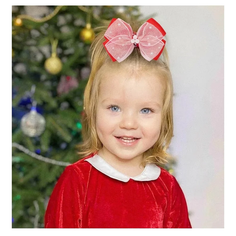 Red and Pink Hair Bows with Pearls